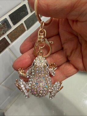 Crystal Frog Keychain Bag Charm - Gold Tone